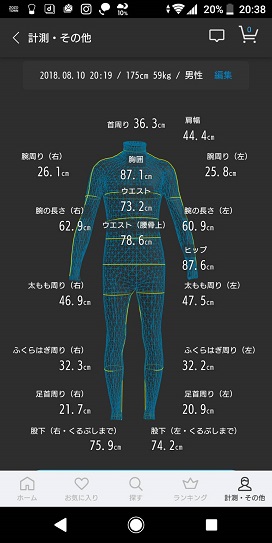 ゾゾスーツ測定結果